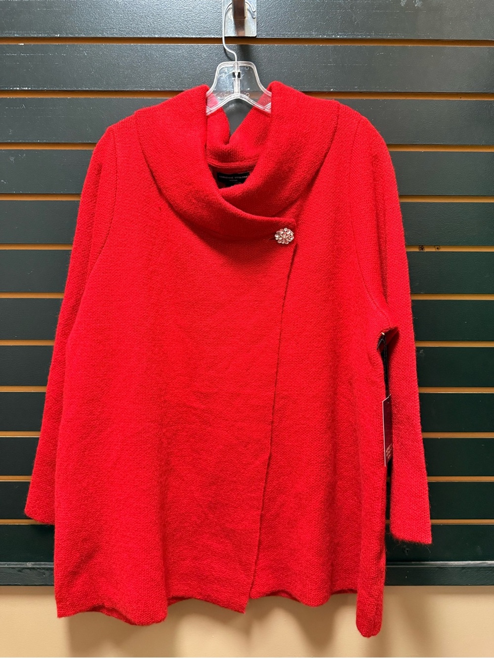 NWT Adrienne Vittadini Woman Cardigan 2X Red Jeweled Button Draped Collar